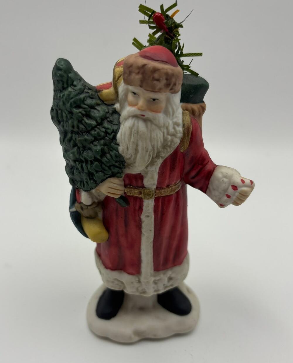Vintage Ceramic Santa Claus Figurine Midwest Sack Tree Christmas